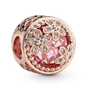 NEW Rose Gold Floral Pink Gemstone Pandora Style Charm